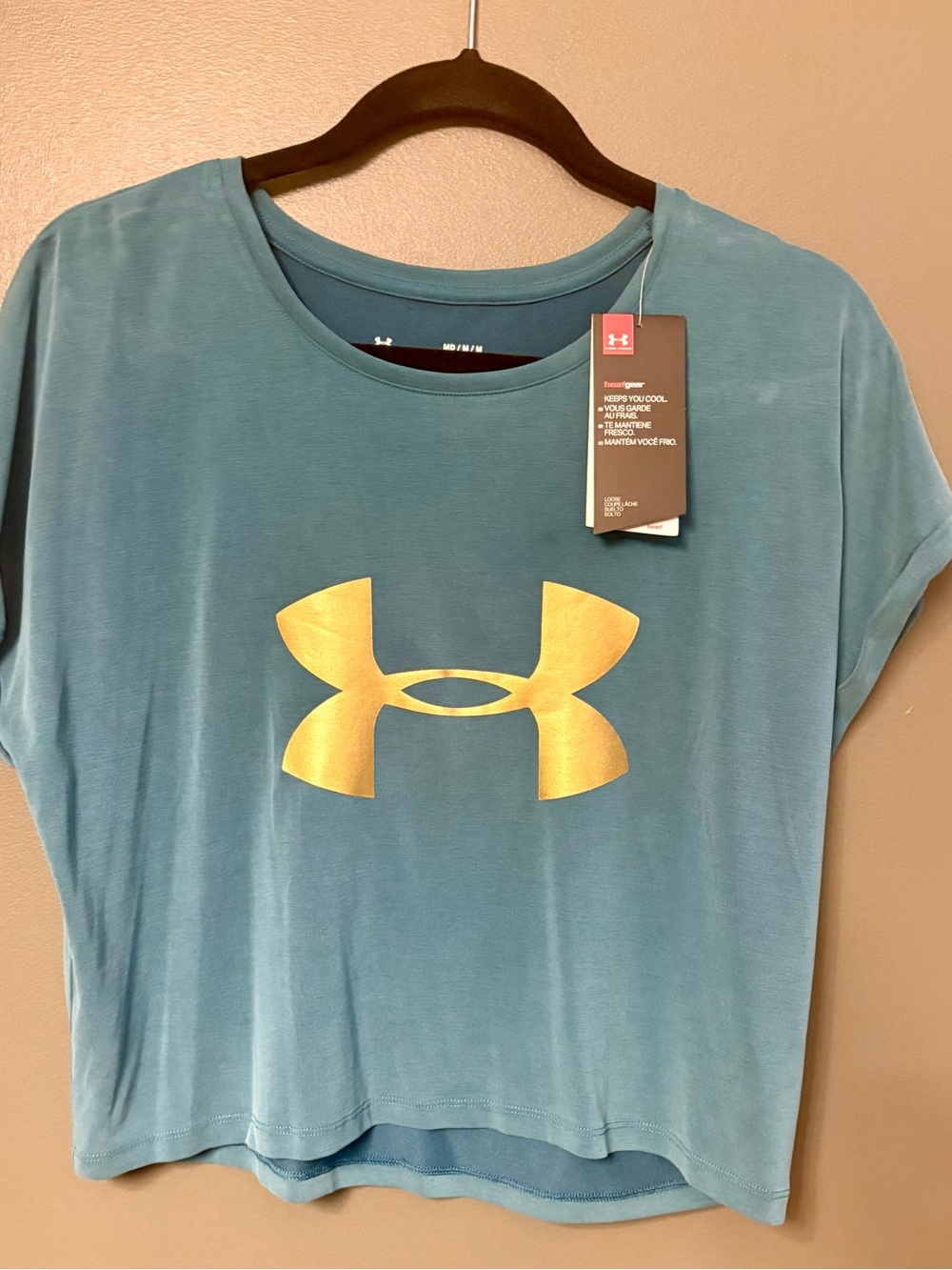 Under Armour Women's Teal Short Sleeve Tee with Gold Logo